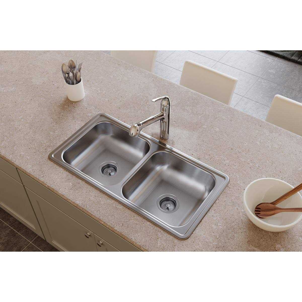 Elkay D23317 Dayton Stainless Steel Double Bowl Top Mount Sink - Cheap Fitting