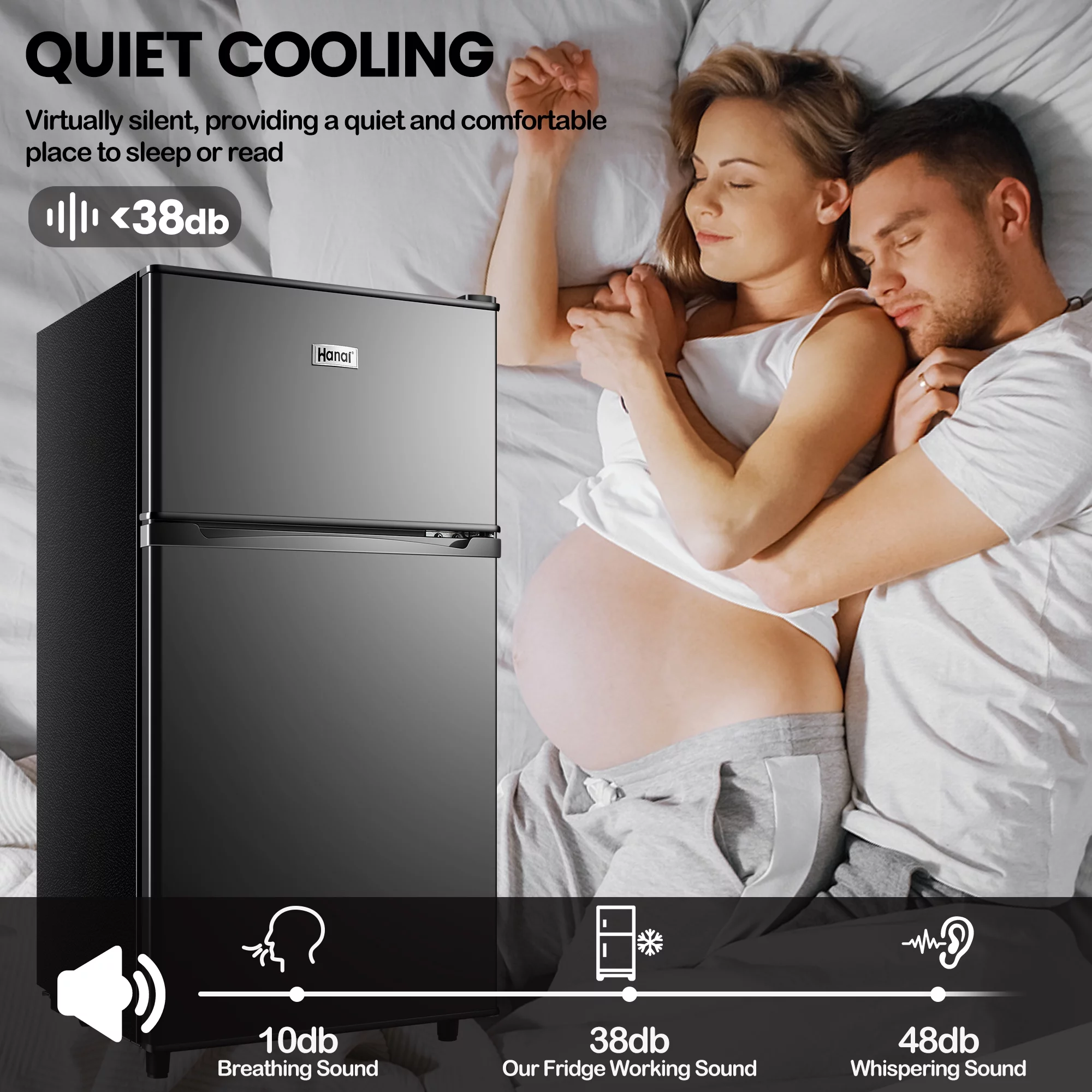 WANAI 3.5 Cu ft Two Door Mini Fridge with Freezer, Black - Cheap Fitting