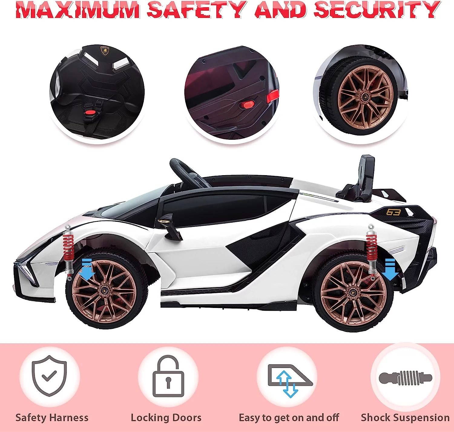 TOBBI 24V Lamborghini STO Licensed Kids Ride on Drift Car Gray Electric Car W/Remote Control LED Lights, up to 10 mph - Cheap Fitting