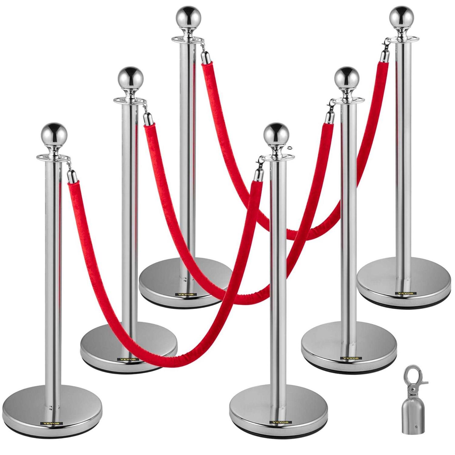 VEVOR Stainless Steel Stanchion Posts Red Velvet Ropes Gold Rope and - Cheap Fitting