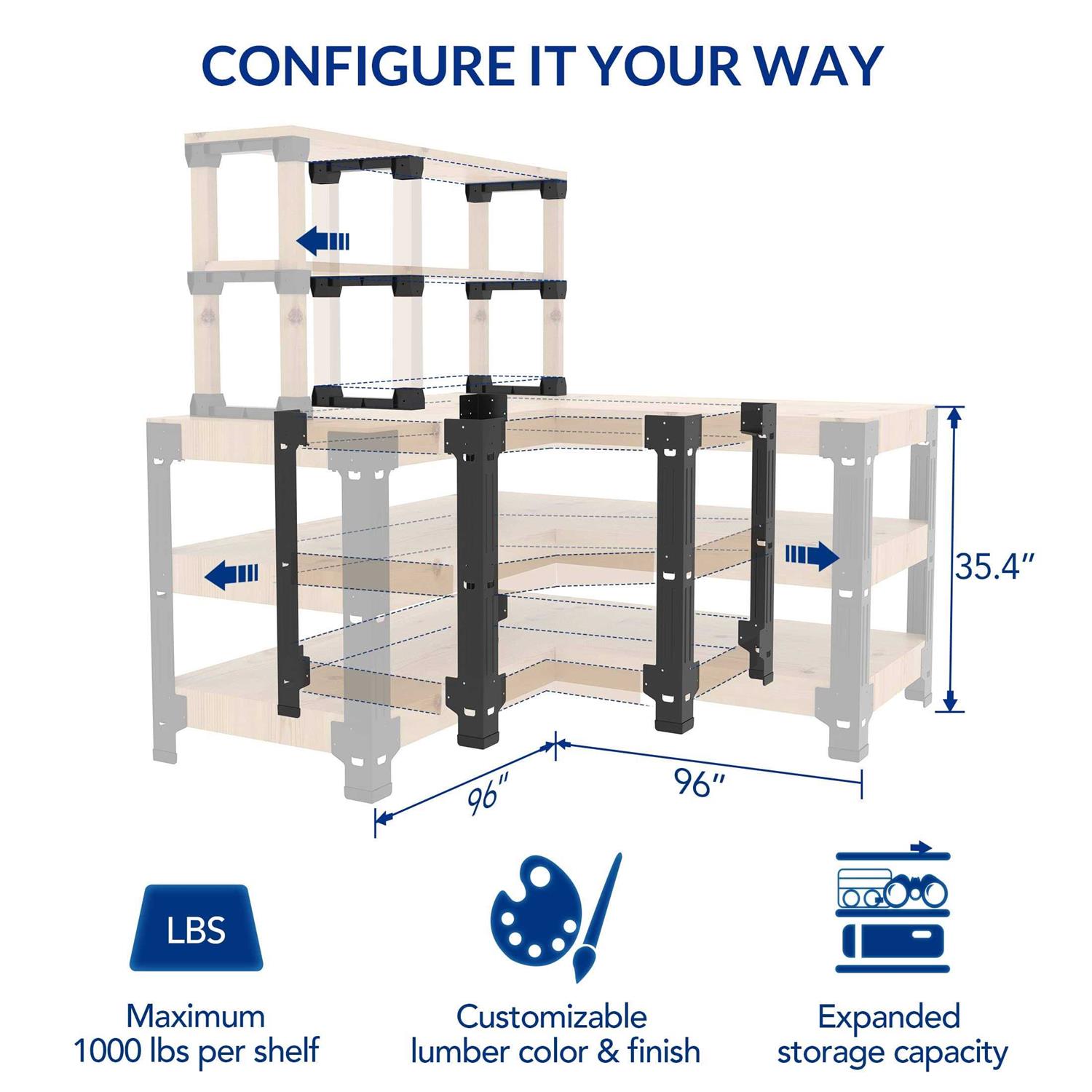 FLEXIMOUNTS Steel Workbench Kit 5 Legs with Shelf Brackets L Shaped Heavy Duty Work Bench for Garage Workshop - Cheap Fitting