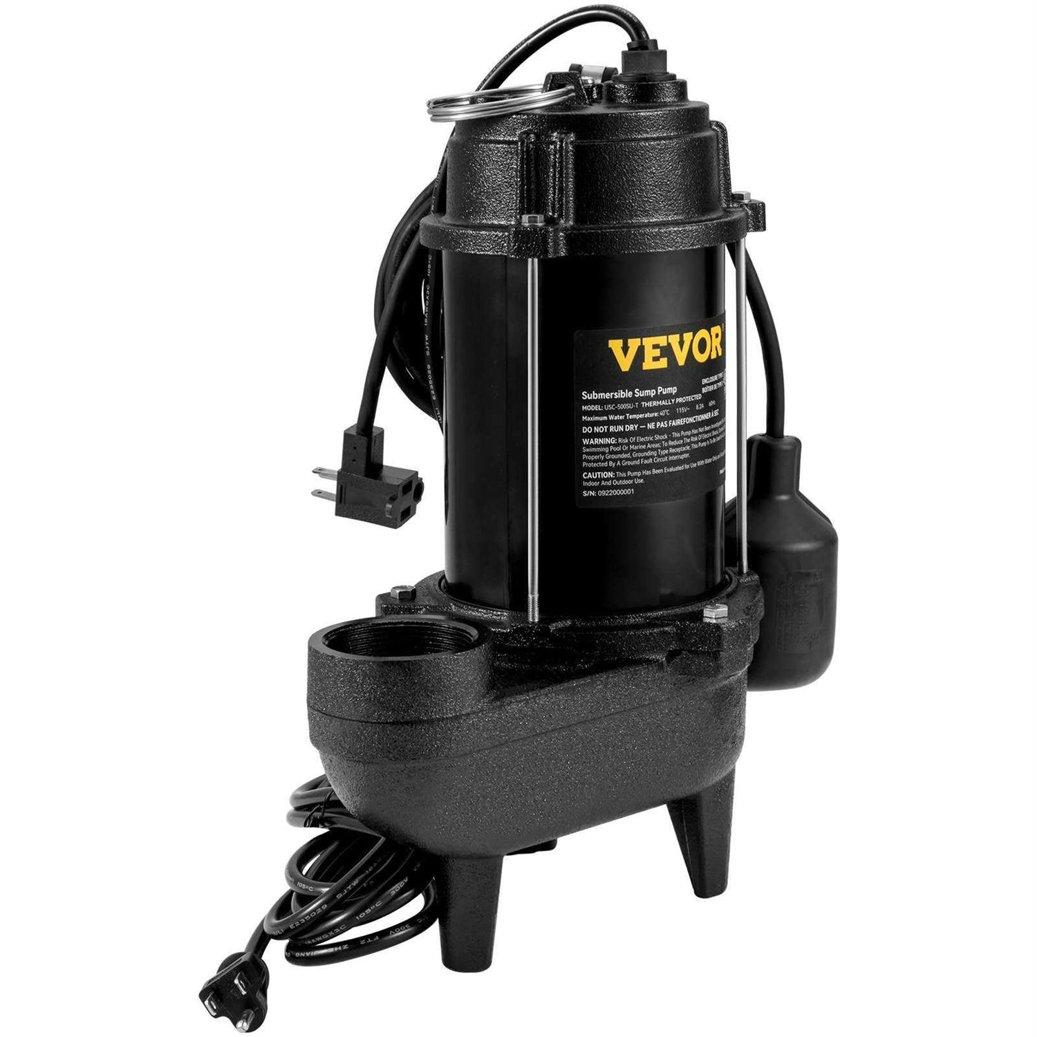 VEVOR Effluent Pump Submersible Sewage Sump Pump Water Pump 3/4 HP 5880GPH Cast Iron with Float Sump Pump Basement - Cheap Fitting