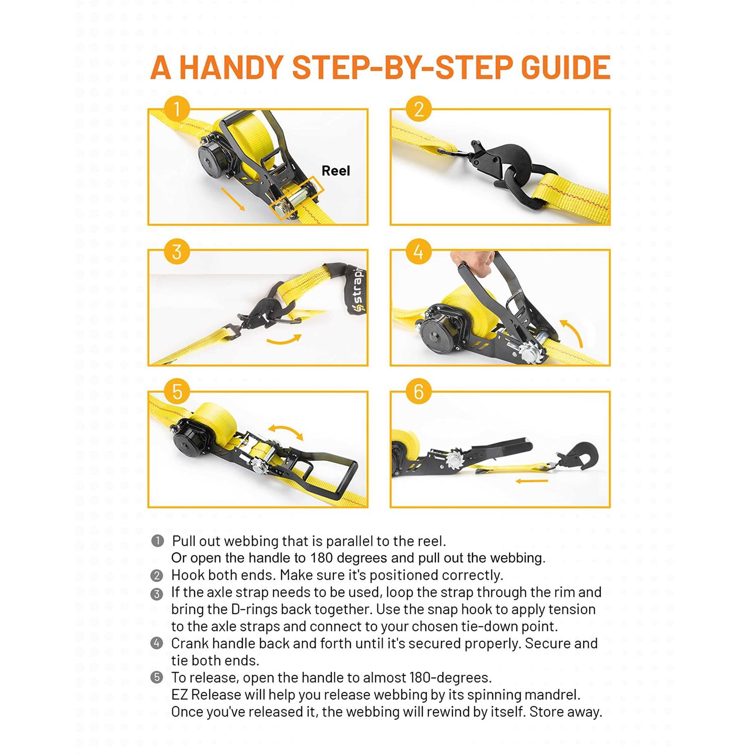 Strapinno Retractable Ratchet Tie-Down Strap Heavy-Duty Strap with Double J Hooks - Cheap Fitting