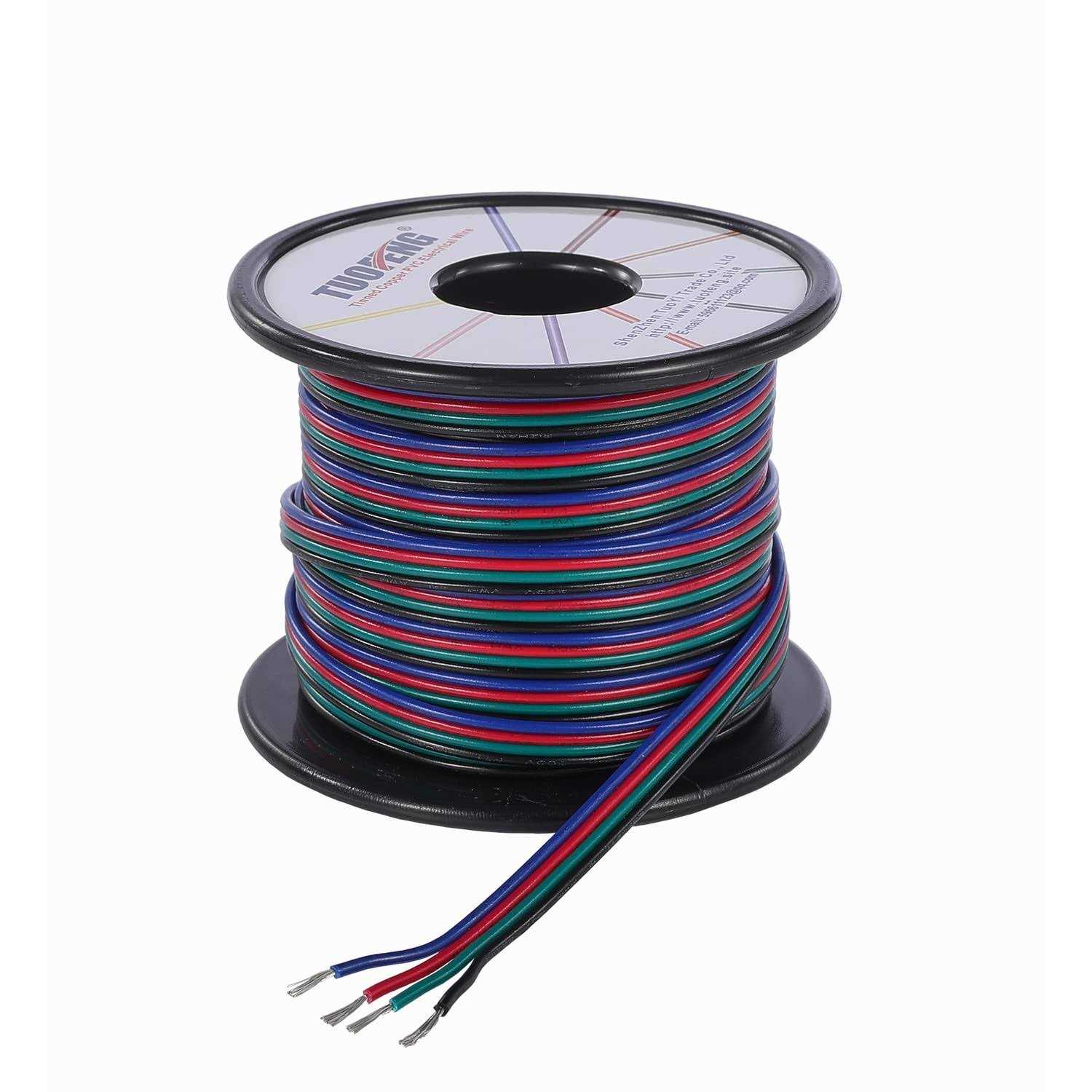 TUOFENG 4 Core Cable 22 awg Electrical Wire 40 Feet 4 Pin RGB Extension Cable Line Cord 4 Color for Single LED Strip Light - Cheap Fitting