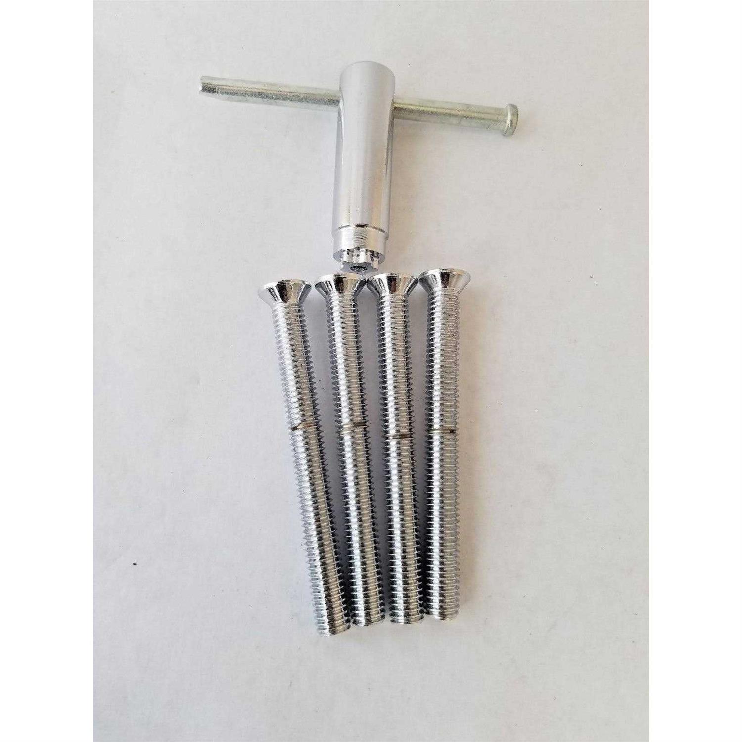 4 Chrome Screw Bolt Center Cap Locks CONICAL SEAT Head 8MM 1.25 RH & 1 Key Tool C47021 - Cheap Fitting