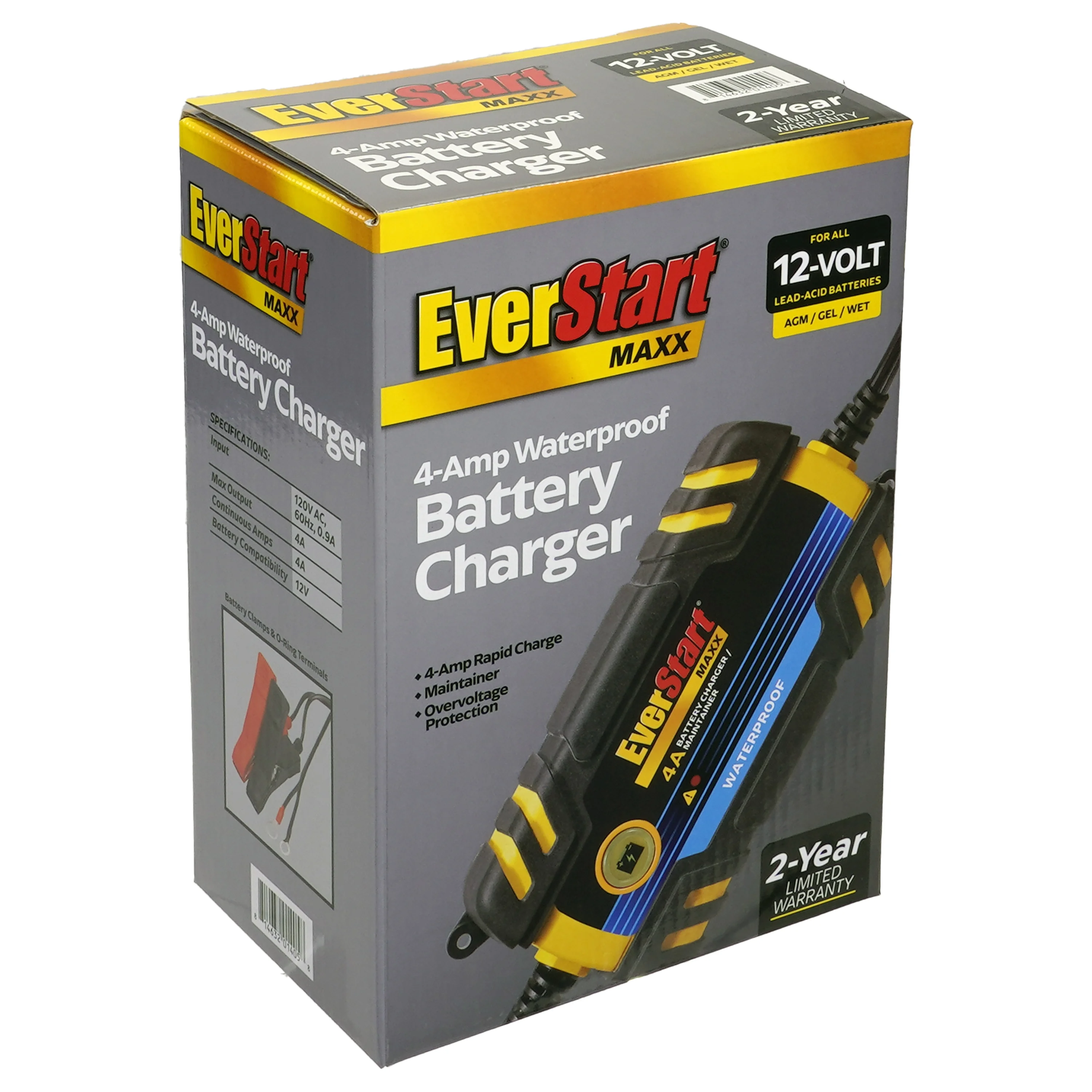 Everstart Maxx 4 Amp Waterproof 12v Automotive and Marine Battery Charger (BC4WE) - Cheap Fitting