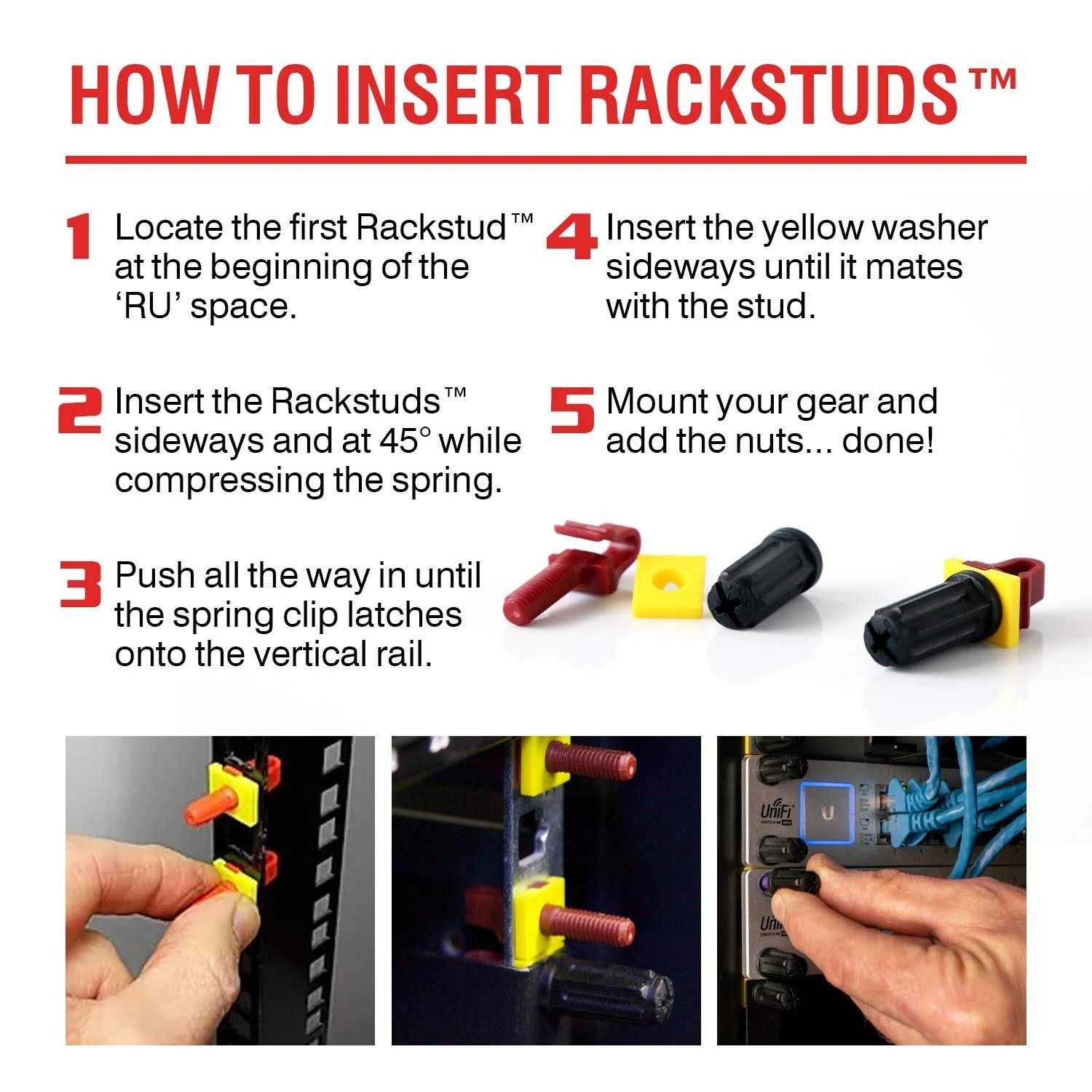 Rackstuds Rack Mount Solution Series II No More Cage Nuts! The Easiest and Safest Server Rack Solution in 19 Racks with Square Punched Vertical Rai - Cheap Fitting