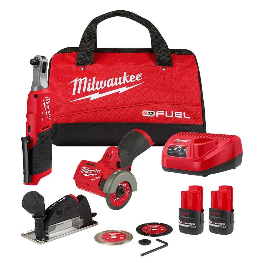 Milwaukee M12 FUEL Cordless 3/8inch Ratchet & 3inch Cut-off Saw Combo Kit – 2567-22HOC - Cheap Fitting