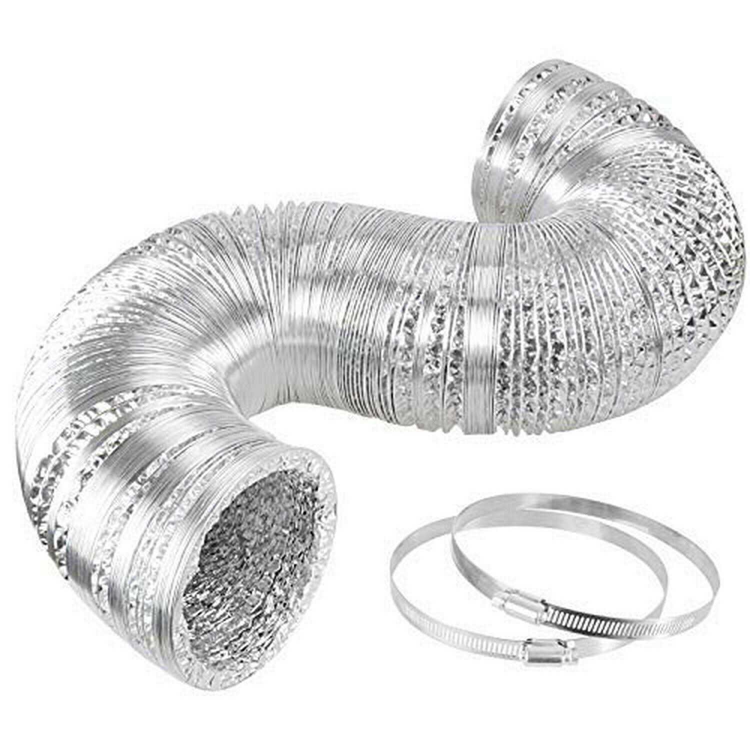 iPower 4 Inch 8 Feet Non-Insulated Flex Air Aluminum Foil Ducting Dryer Vent Hose for HVAC Ventilation with 2 Clamps - Cheap Fitting