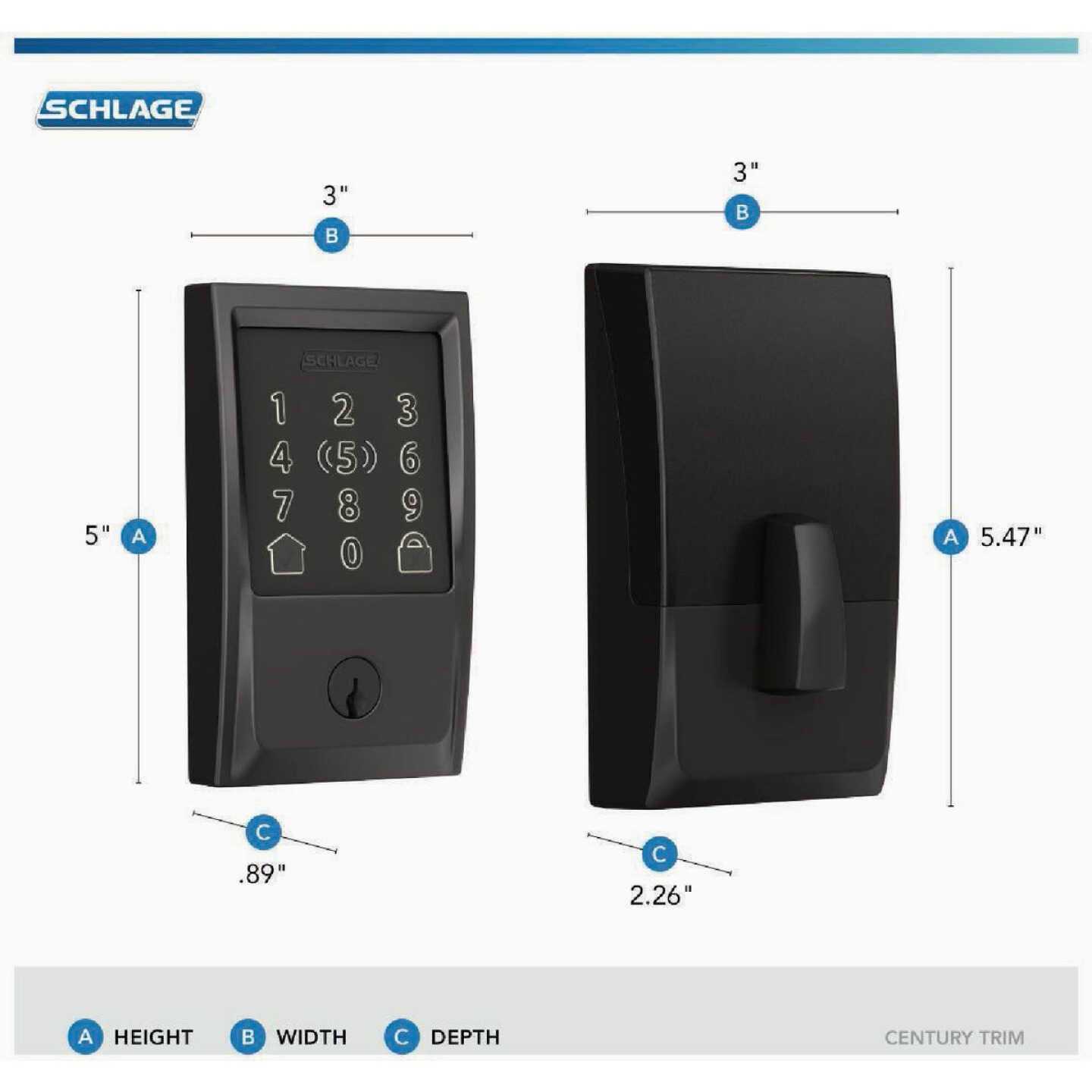 Schlage Be499cen622 Encode Plus Smart WiFi Century Trim Deadbolt - Cheap Fitting