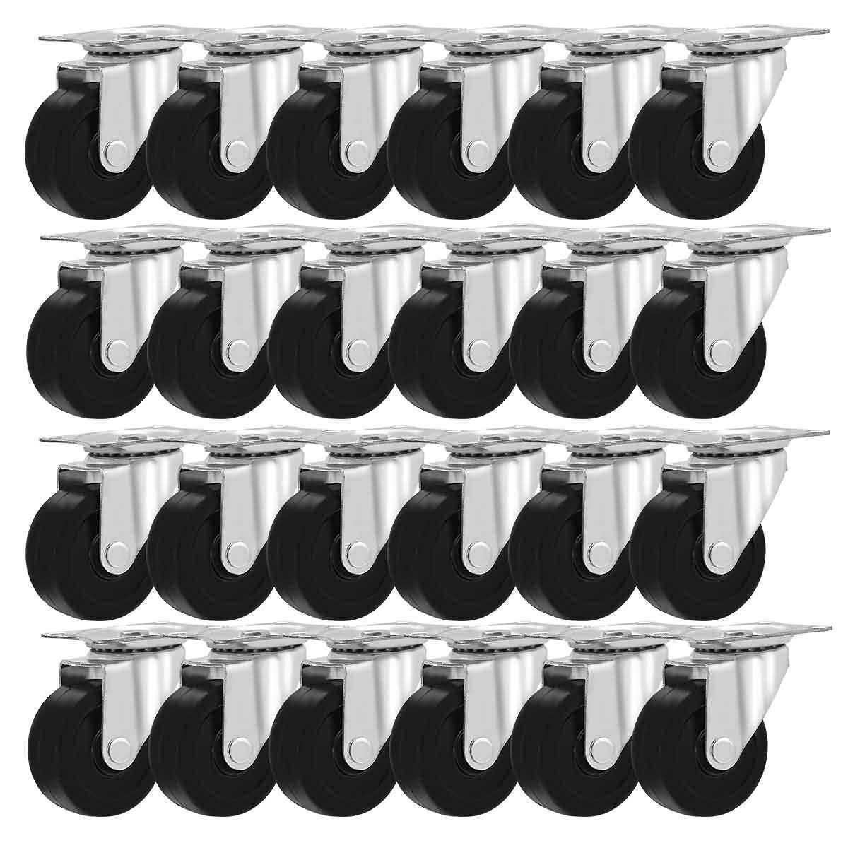 24 Pack 2 Swivel Caster Wheels Rubber Base with Top Plate & Bearing Heavy Duty - Cheap Fitting