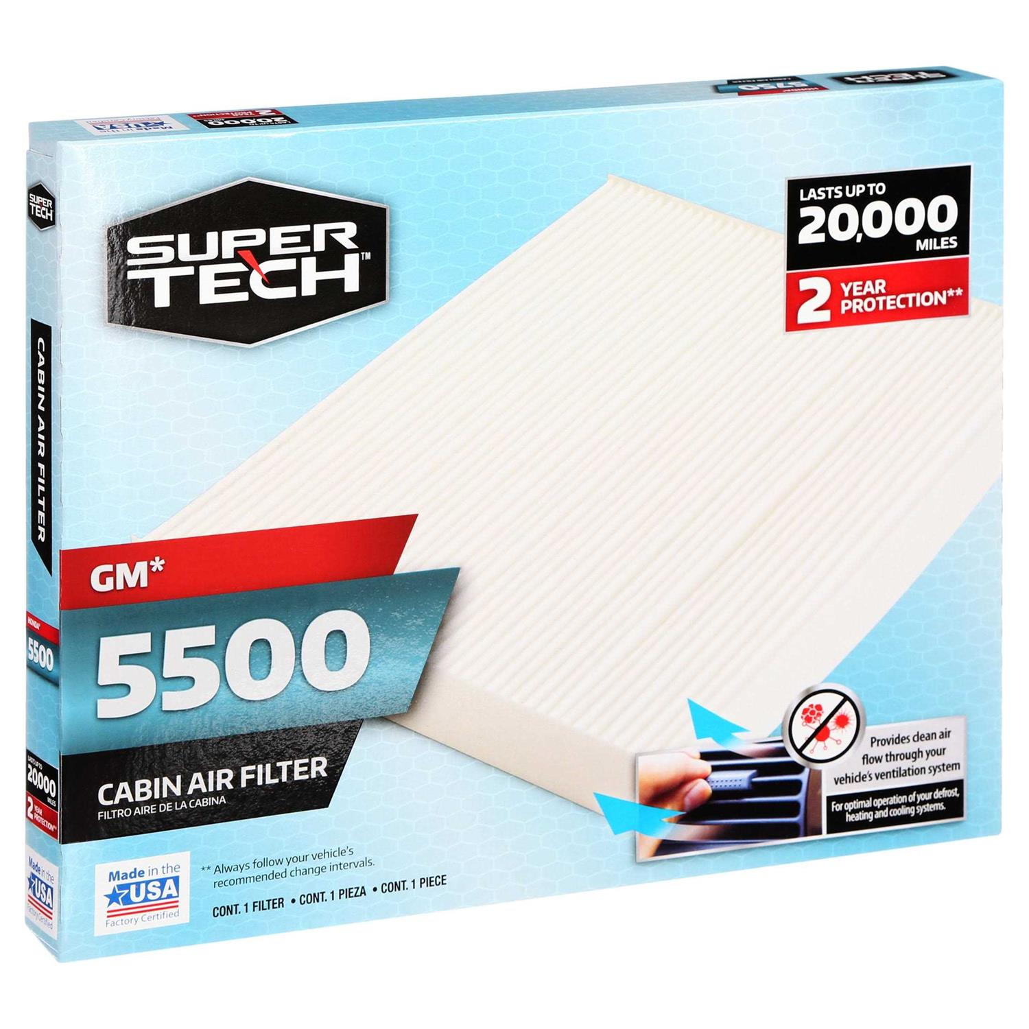 Supertech Cabin Air Filter 5500 Replacement Cabin Air/Dust Filter for GM Fits select - Cheap Fitting