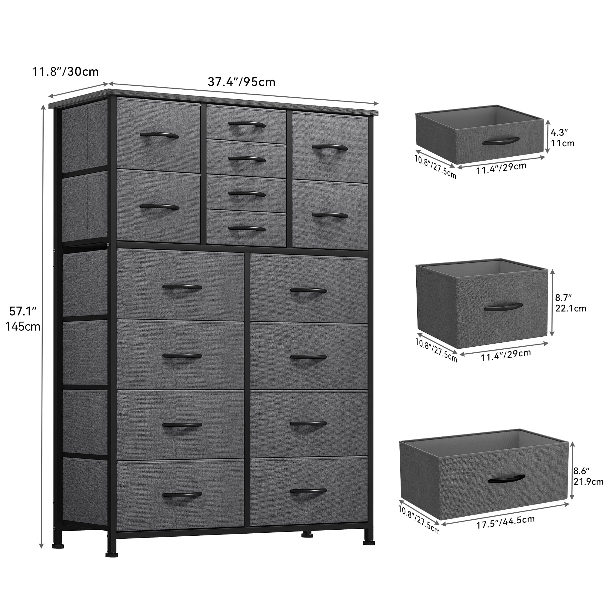 Dextrus 16 Drawer Dresser, Tall Fabric Dresser for Bedroom, Large Chest of Drawers, with Sturdy Metal Frame and Wooden Top - Cheap Fitting