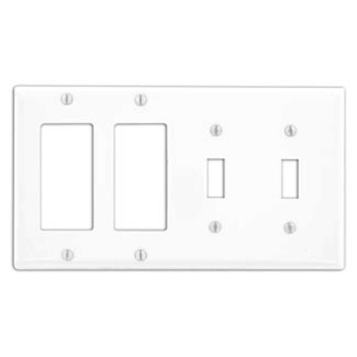 Leviton P2262 W 4 Gang 2 Toggle Decora/GFCI Device Combination Wallplate P2262-W - Cheap Fitting