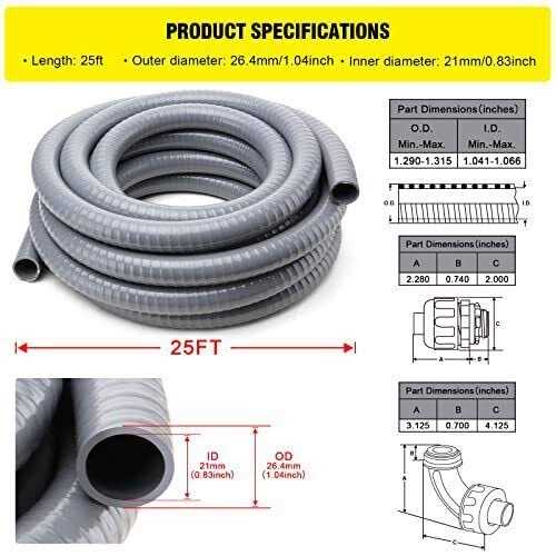 DWALE Liquid-Tight Conduit and Connector Kit,Flexible Non Metallic Liquid Tight Electrical Conduit - Cheap Fitting