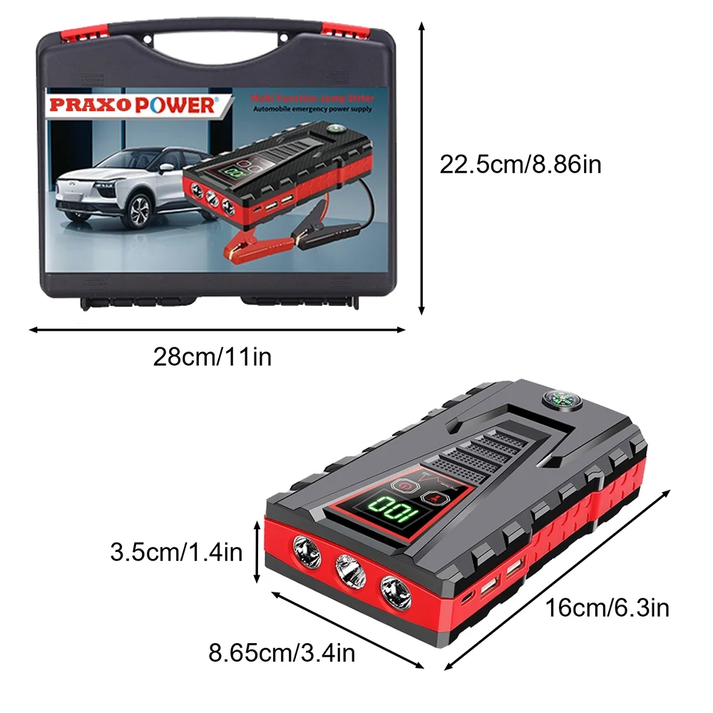 PRAXO Multi-functional Car Jump Starter, 5000A Peak 99800mAh Battery Jump Starter, 12V Car Battery Charger, Auto Battery Booster w/ LCD Display & 3 LED Modes, Portable Power Bank Charger - Cheap Fitting