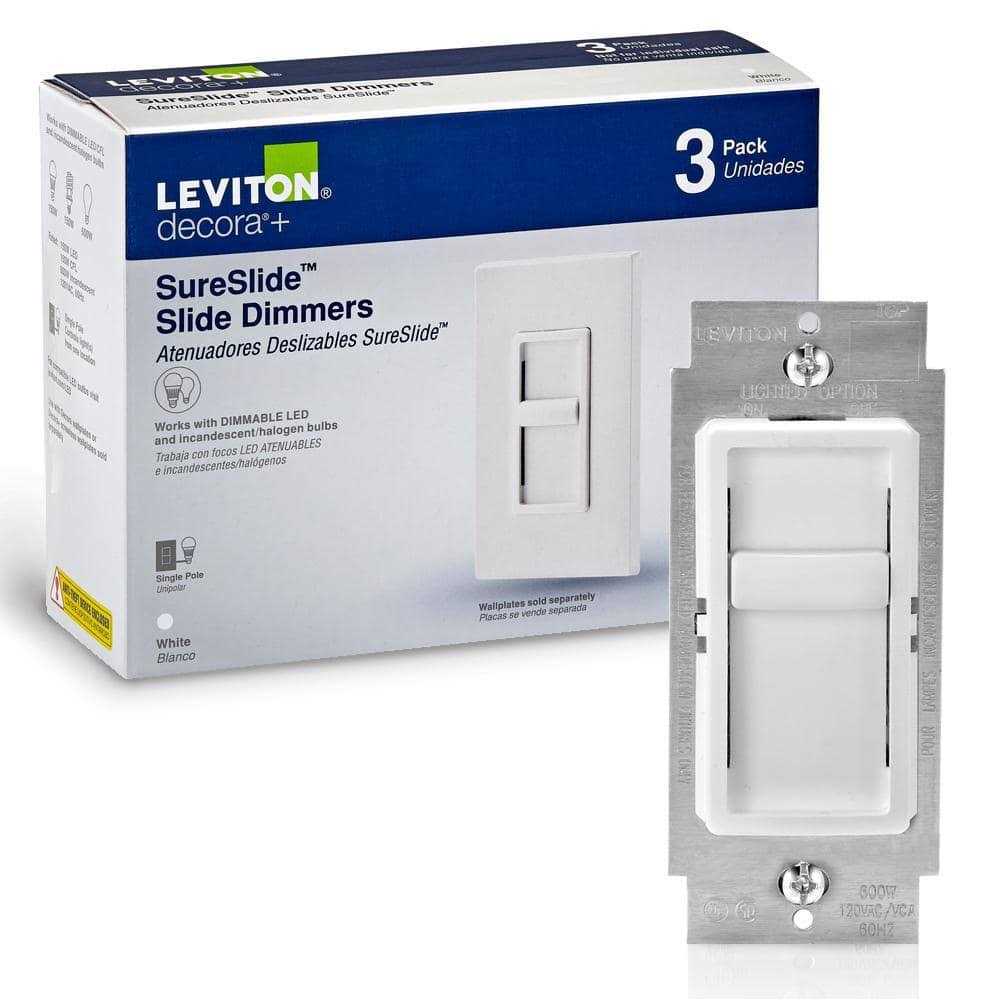 Leviton Decora SureSlide White 600 watts Slide Dimmer 6672-3PW - Cheap Fitting