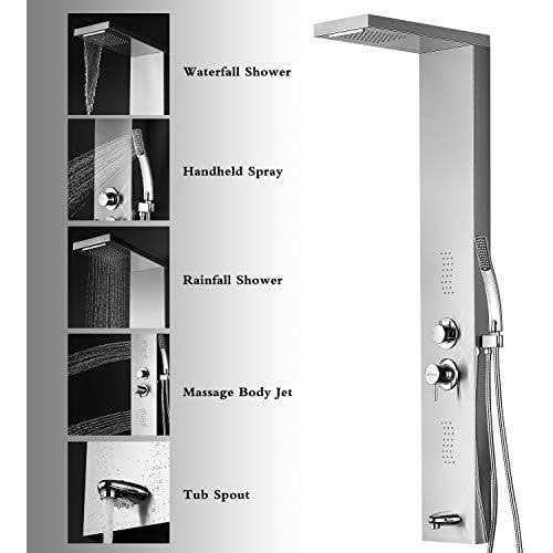 Adbatnos Shower Panel Multifunctional Shower Panel System Shower Tower, Rainfall Waterfall Spout, 2 Massage Jets, Tub Spout and Handheld Shower - Cheap Fitting