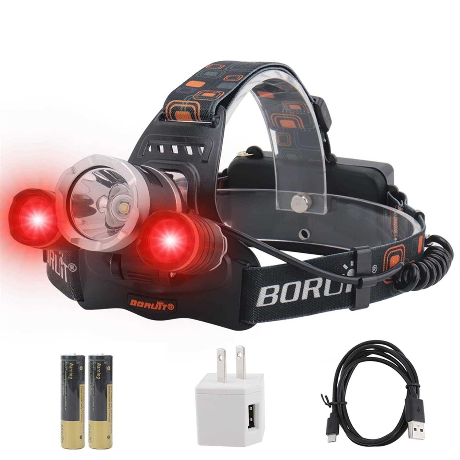 BORUIT RJ-3000 LED Rechargeable Headlamp,3 Modes White and LED Hunting 5000 Lumens Tactical Light Head Lamp - Cheap Fitting