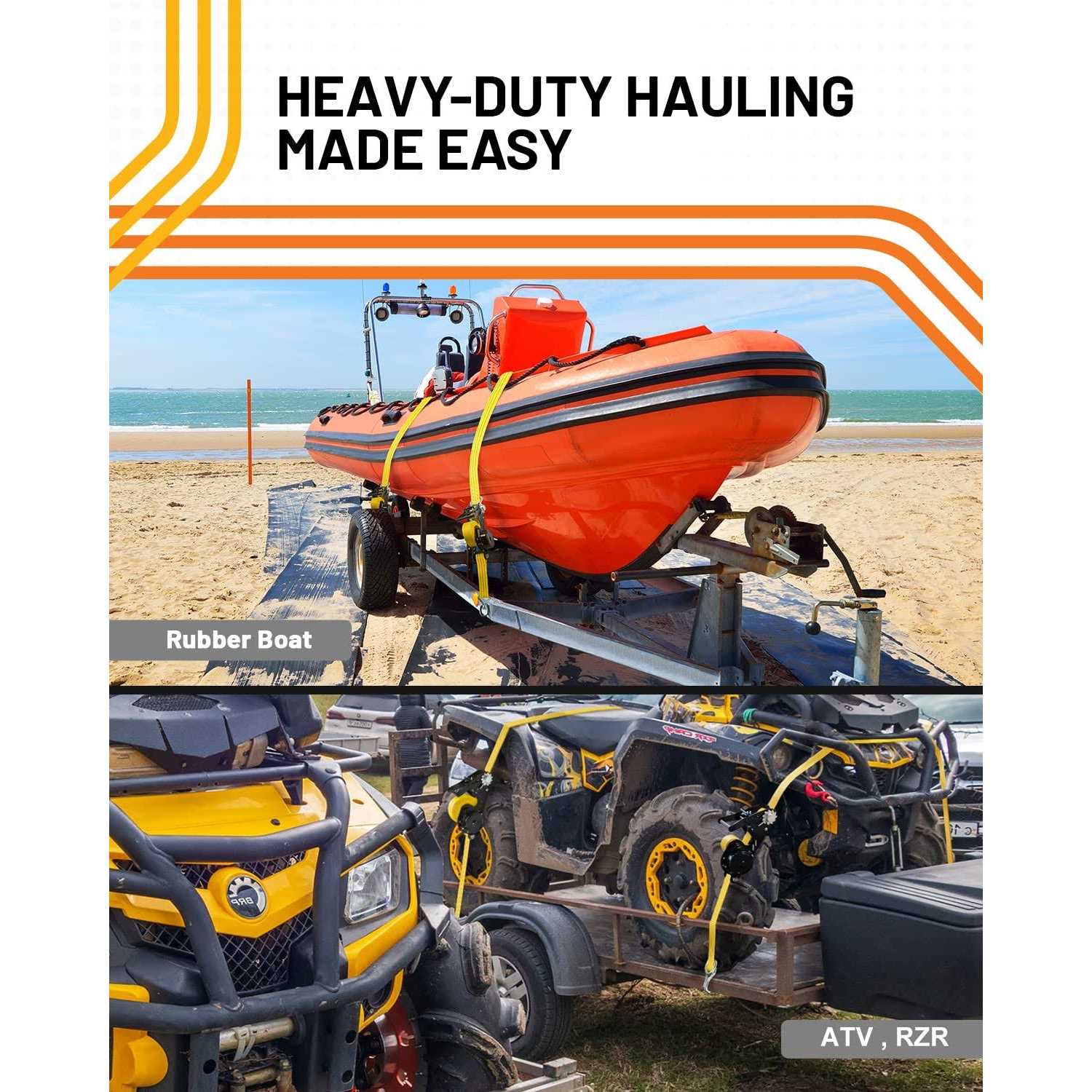 Strapinno Retractable Ratchet Tie-Down Strap Heavy-Duty Strap with Double J Hooks - Cheap Fitting