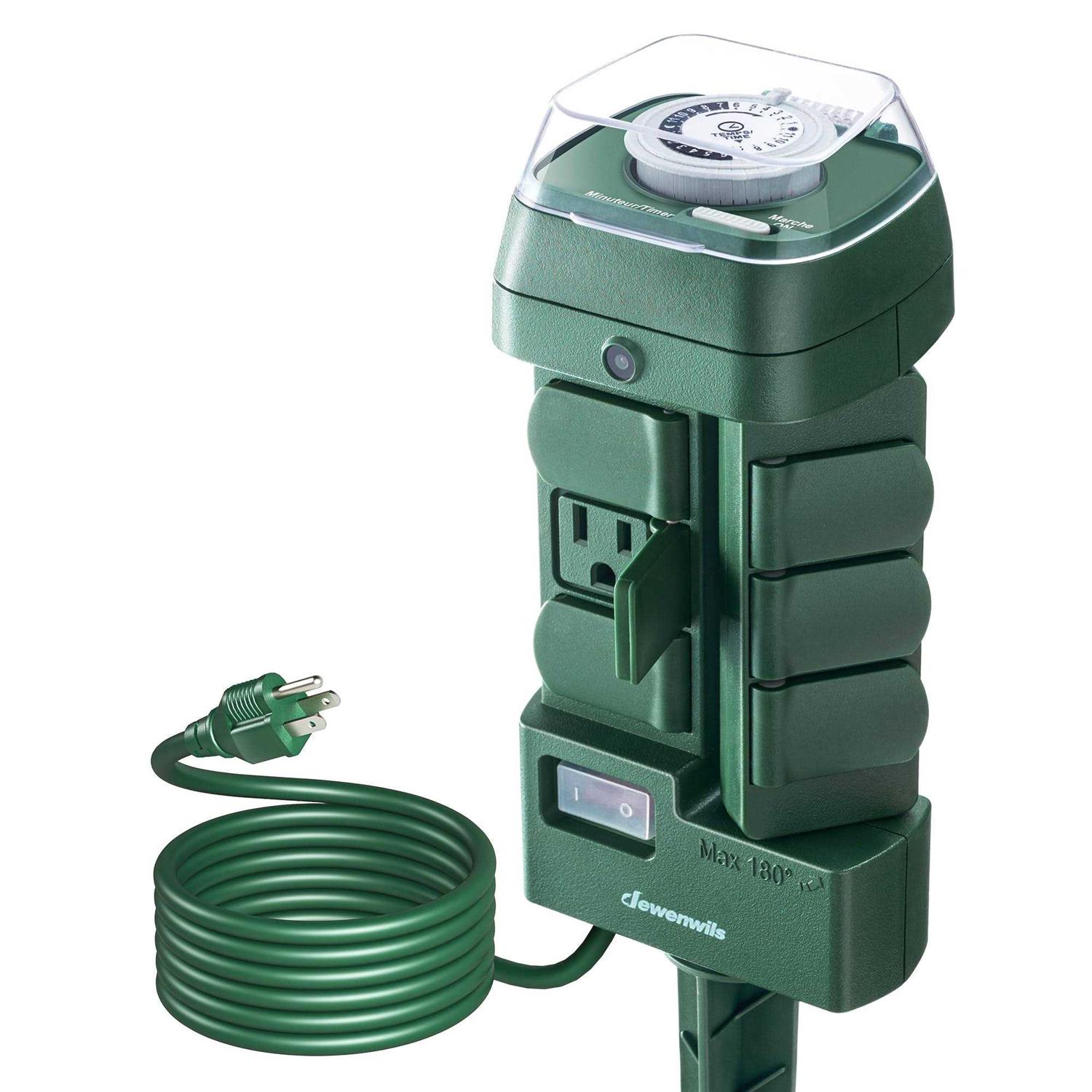 dewenwils Outdoor Mechanical Power Stake Timer Waterproof 6 Grounded Outlets - Cheap Fitting