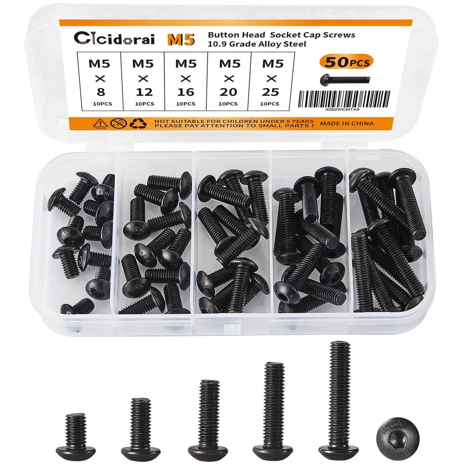Cicidorai M5 x 20mm 25mm Button Head Socket Cap Screws Bolts	Cicidorai M5 x 20mm 25mm Button Head Socket Cap Screws Bolts - Cheap Fitting