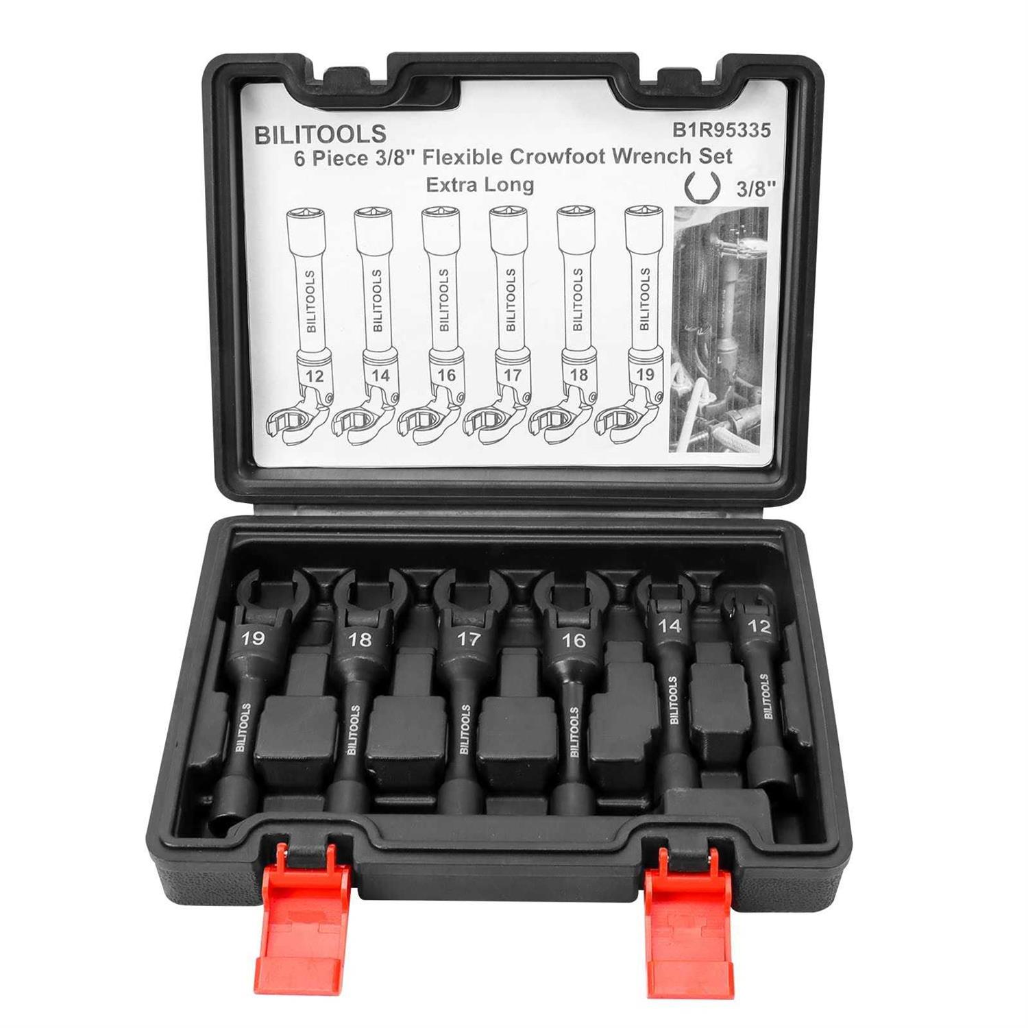 BILITOOLS Long Flex Head Crows Foot Line Wrench Set 3/8 Drive Injector Fuel Line Crowfoot Flare Nut Socket Wrench Metric 12-19 mm - Cheap Fitting