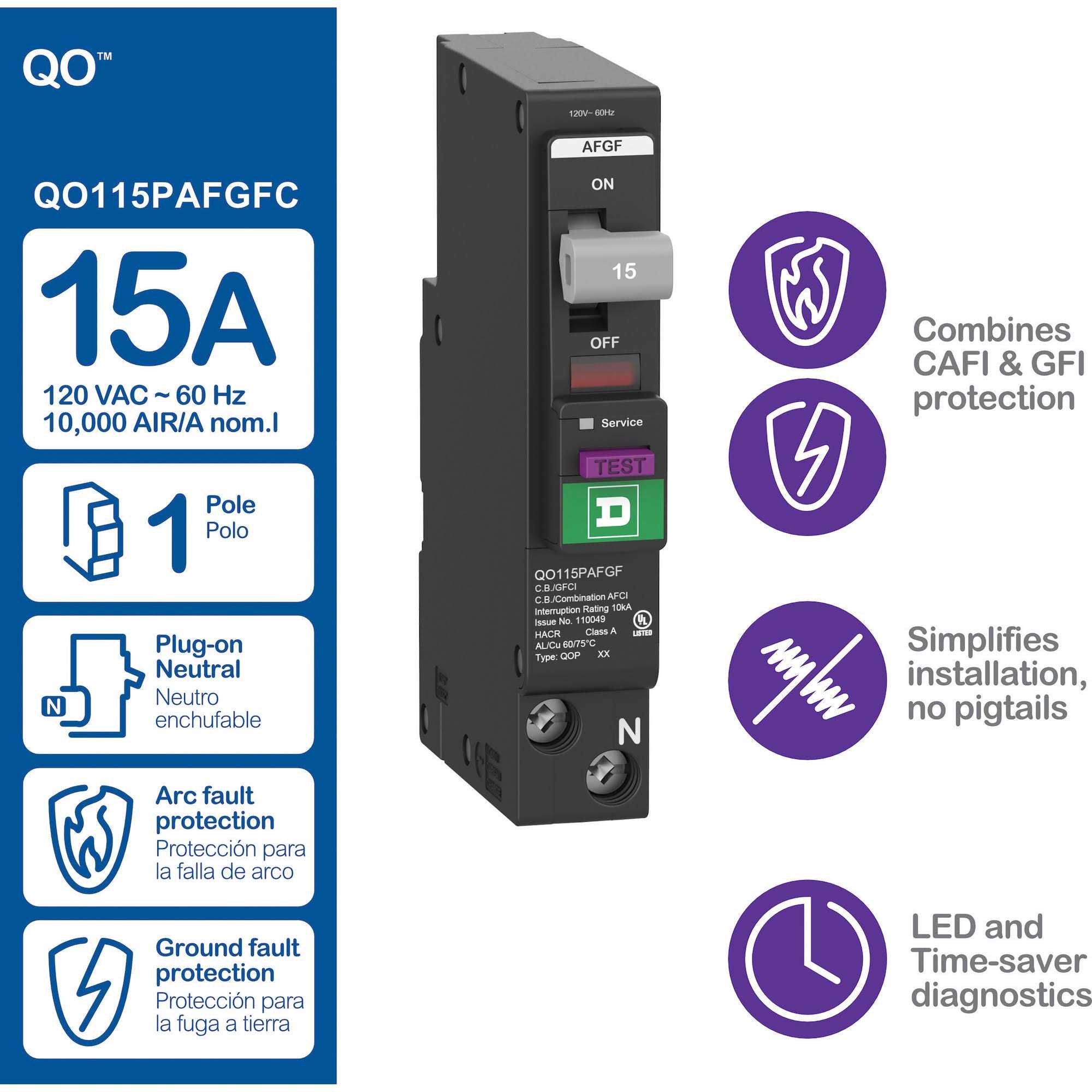 Square D Circuit Breaker 15 Amp QO115PAFGF - Cheap Fitting