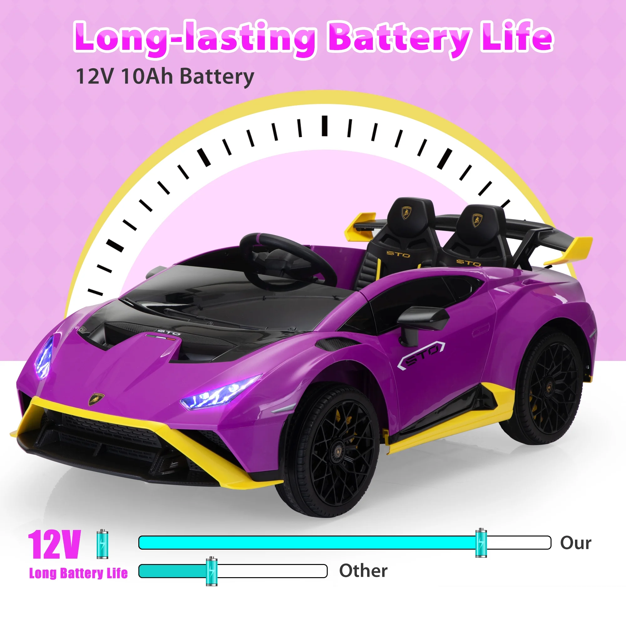 TOBBI 24V Lamborghini STO Licensed Kids Ride on Drift Car Gray Electric Car W/Remote Control LED Lights, up to 10 mph - Cheap Fitting