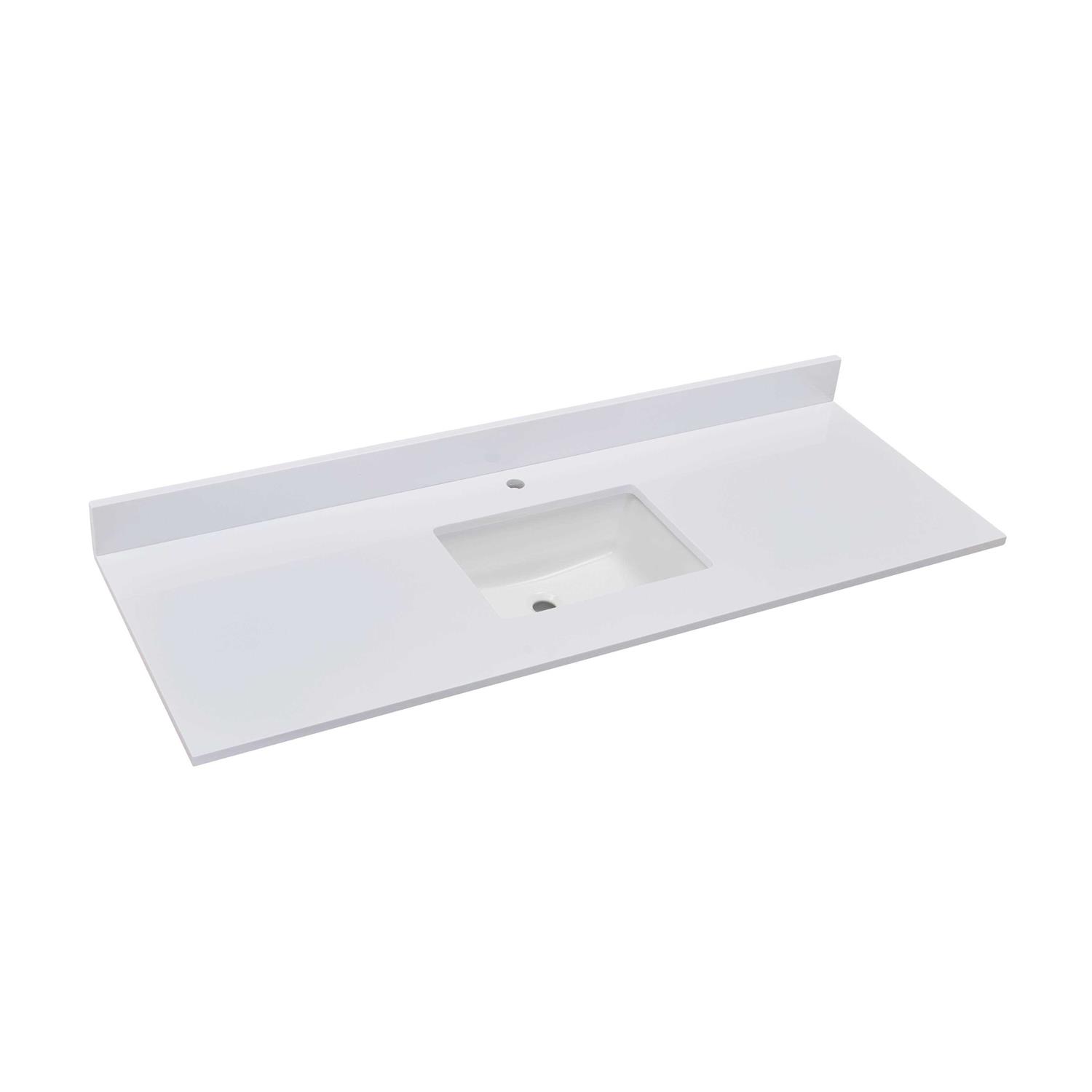 Altair-3 61 in. Composite Stone Vanity Top in Milano White with White Sink - Cheap Fitting