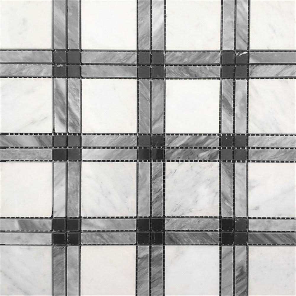 Marble Online Carrara White Gray Black Marble Plaid Tartan Gingham Tile Polished - Cheap Fitting