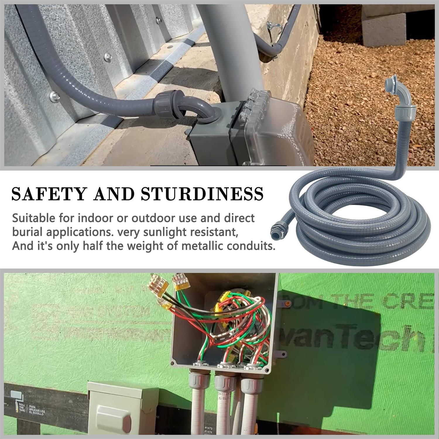 Wocloer 1/2 inch 100Ft Liquid-Tight Conduit Kit, Flexible Non Metallic Electrical Conduit, with 6 Straight and 5 Angle Fittings Included Dia - Cheap Fitting