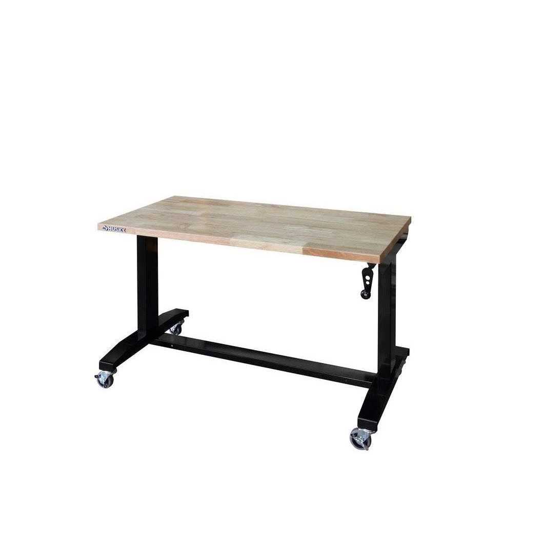 Husky HOLT46XDB12 46 in. W x 24 in. D Steel Adjustable Height Solid Wood Top Workbench Table in Black - Cheap Fitting