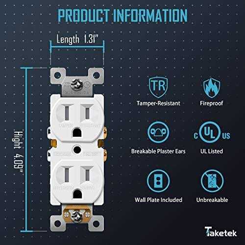 TAKETEK Duplex Receptacle Outlet with Wall Plate Tamper-Resistant Electrical Outlet - Cheap Fitting