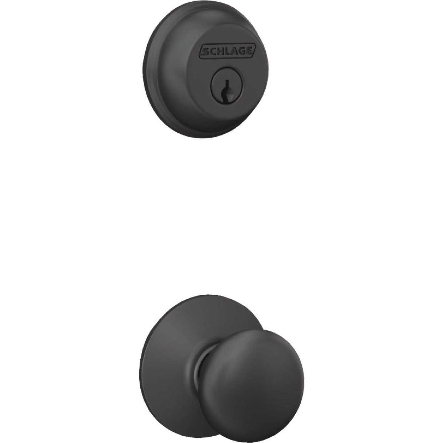 Schlage Matte Black Single Cylinder Deadbolt and Plymouth Keyed Entry Knob - Cheap Fitting
