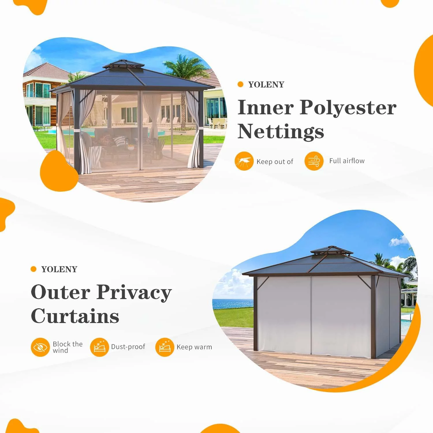 Yoleny 12'x16' Outdoor Polycarbonate Double Roof Hardtop 12 ft Gazebo Canopy, Brown - Cheap Fitting