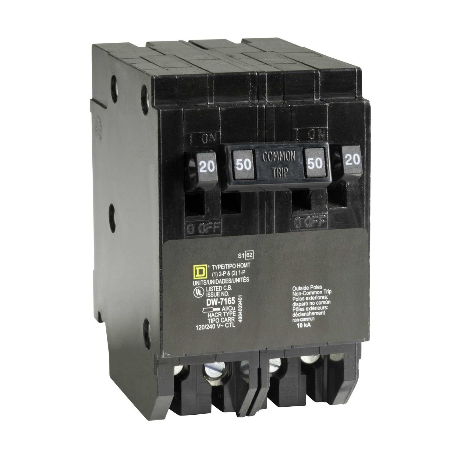 Square D Homeline 2-20 Amp Single-Pole 1-50 Amp 2-Pole Quad Tandem Circuit Breaker HOMT2020250CP - Cheap Fitting
