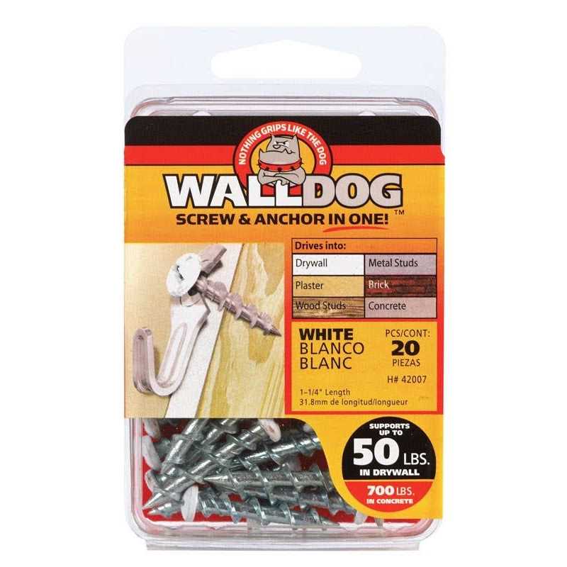 Wall Dogs Screws, White Phillips Head, 1.25 – 20 pack - Cheap Fitting