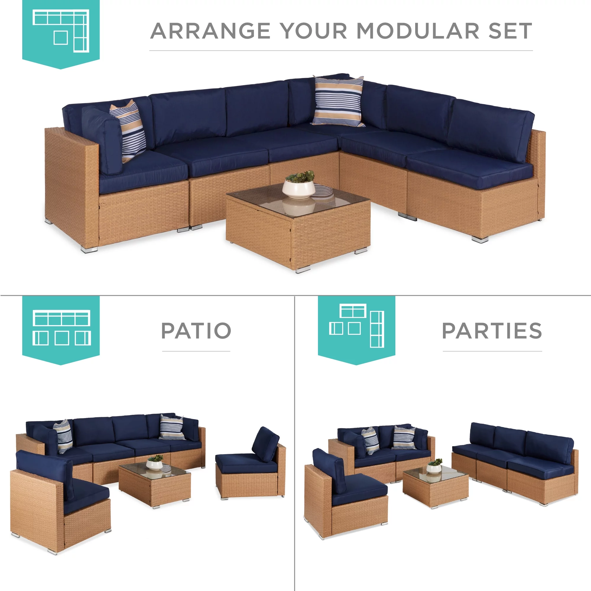 Best Choice Products 7-Piece Outdoor Modular Patio Conversation Furniture, Wicker Sectional Set - Gray/Navy - Cheap Fitting