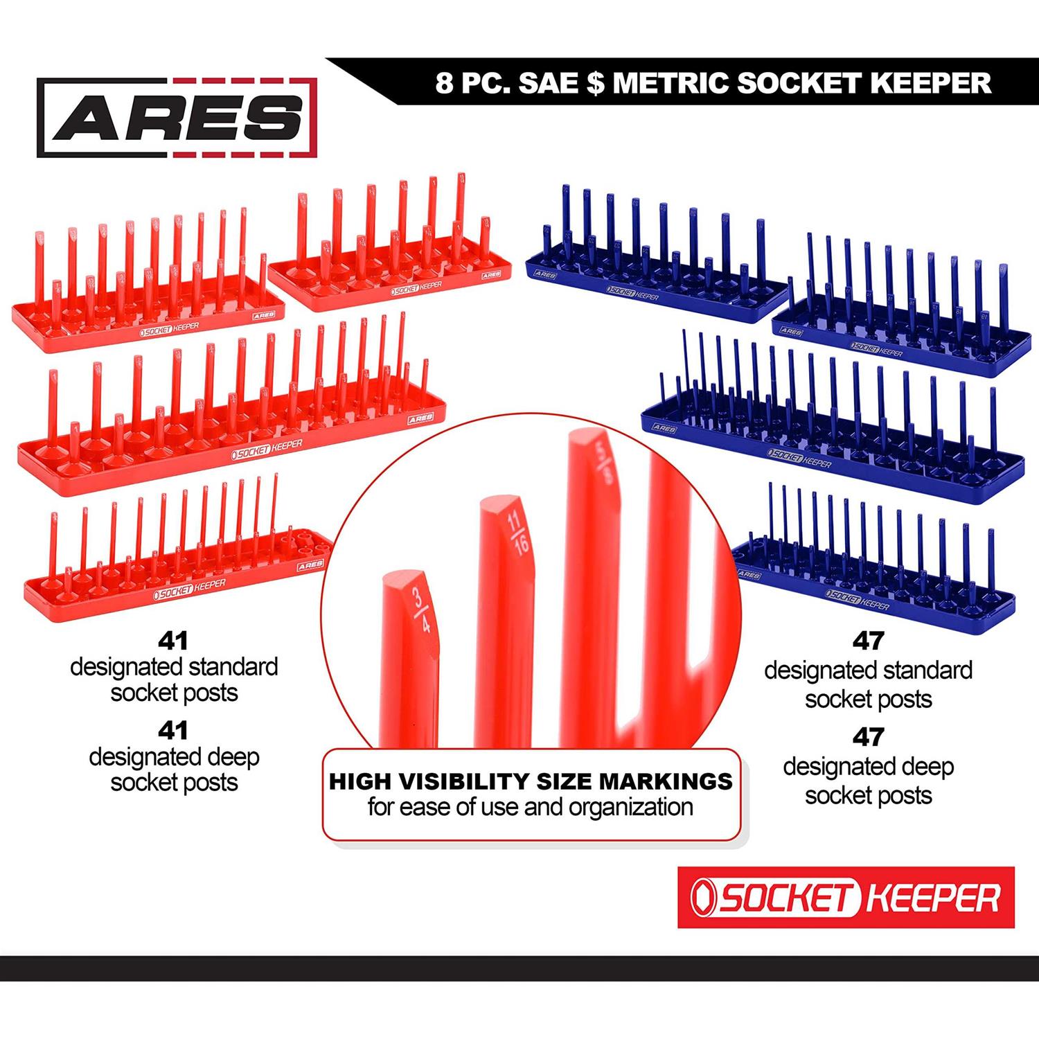 ares 60178 8-piece metric & sae socket keeper socket organizer tray set - Cheap Fitting