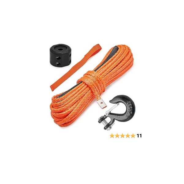 SAMOUT Synthetic Winch Rope Kit 50ft Cable + Forged 13500LBS Winch Hook + Rubber Stopper + Safety Pull Strap - Cheap Fitting