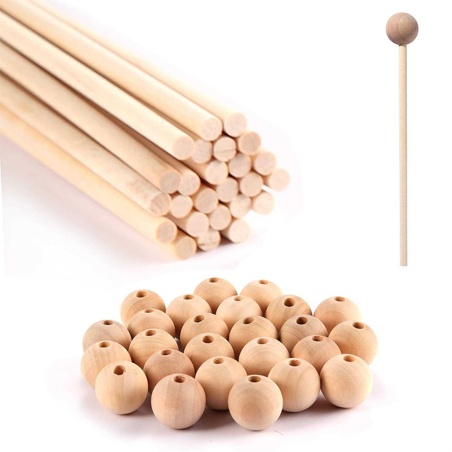 25PCS Wooden Dowel Rods and 25PCS Dowel Caps, 1/4 Diameter x 12 Length Cake Dowel Rods Wooden Lollipops and 1 Diameter with 1/4 Hole Wood Dowel - Cheap Fitting