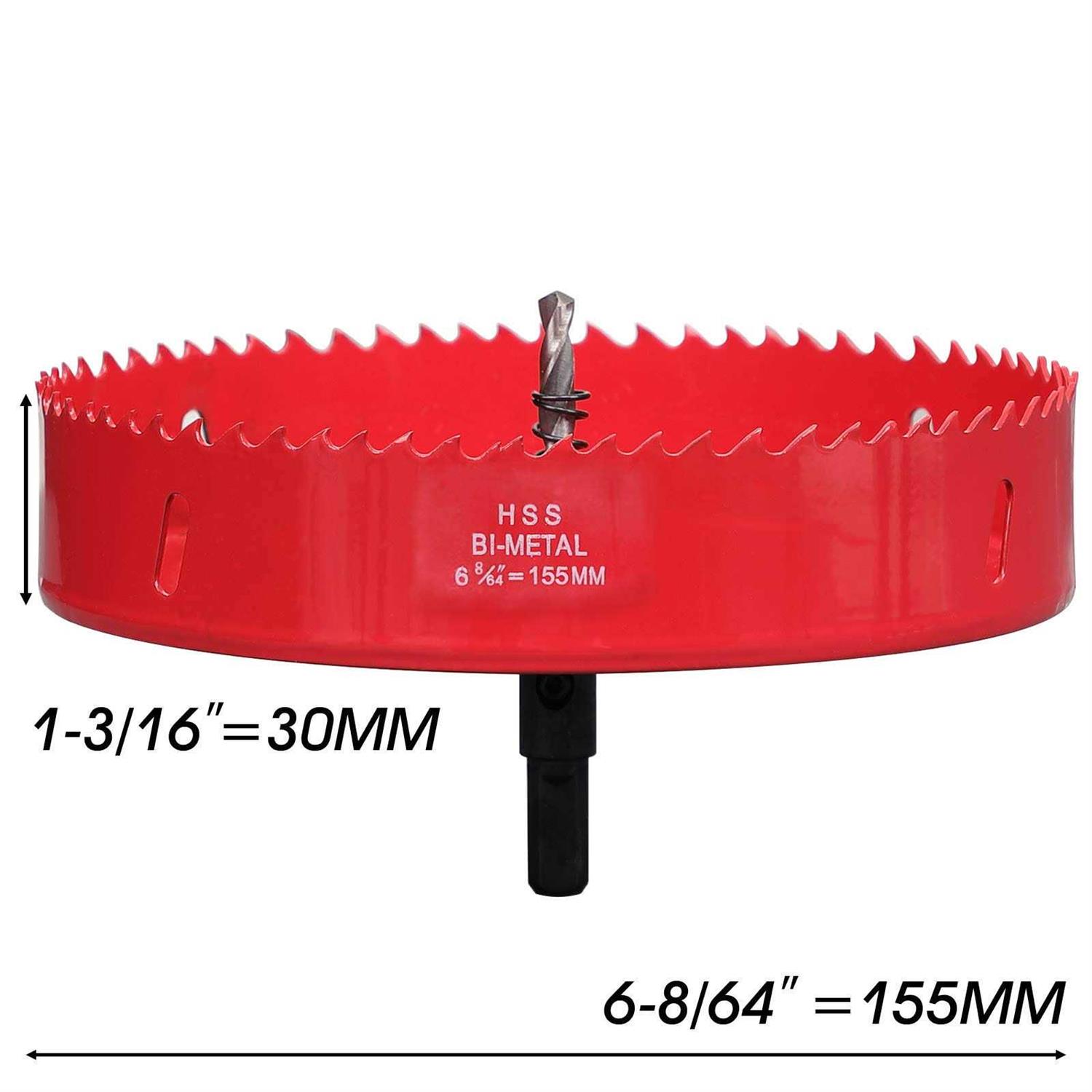 6-1/8 inches HSS Bi-Metal Hole Saw, Red Finished Corn Hole Cutter 155 mm for Wood Boards, Soft Metal Sheet and Plastic - Cheap Fitting