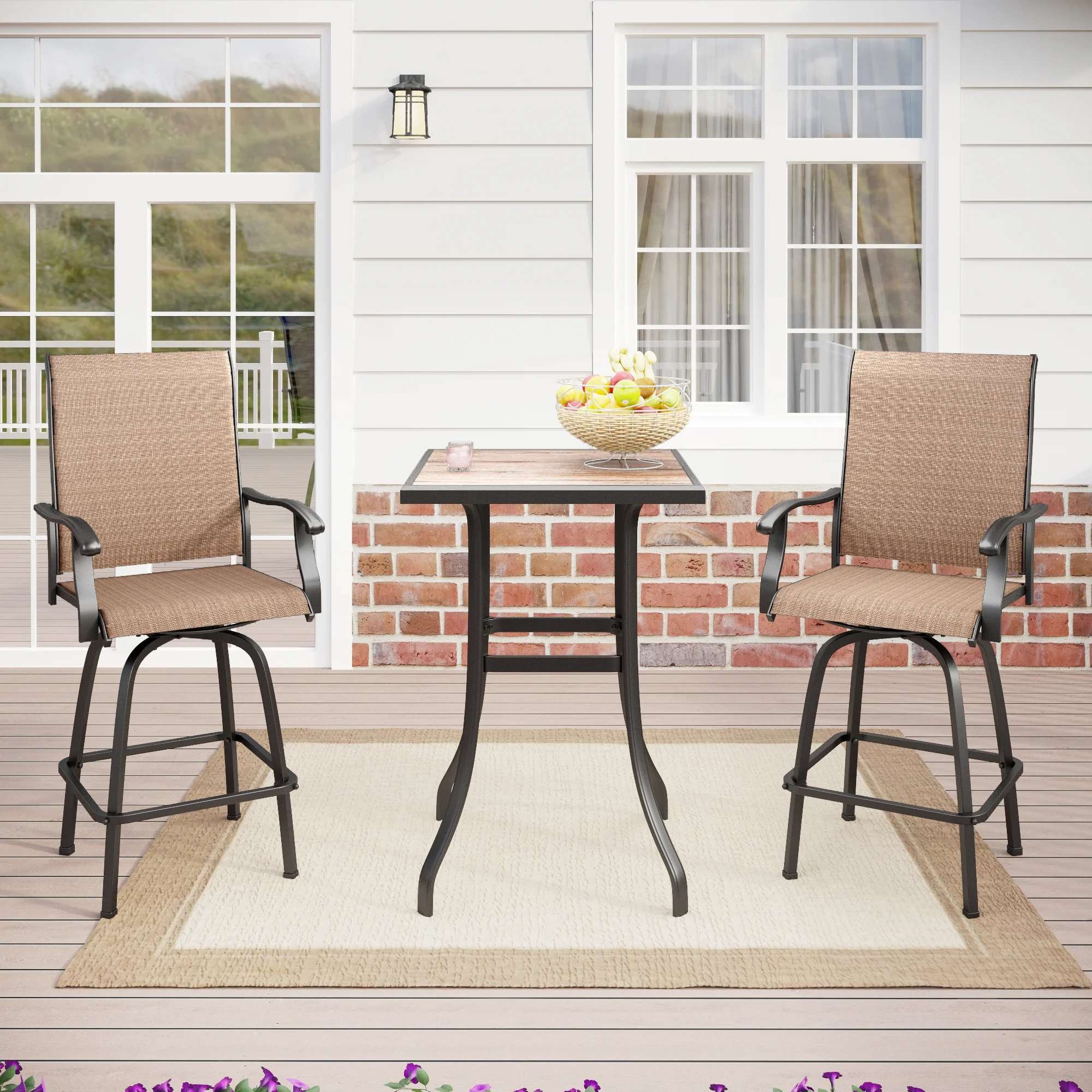 Summit Living Outdoor Swivel Barstools Set of 2,Metal Frame Height Chairs,Black&Brown - Cheap Fitting