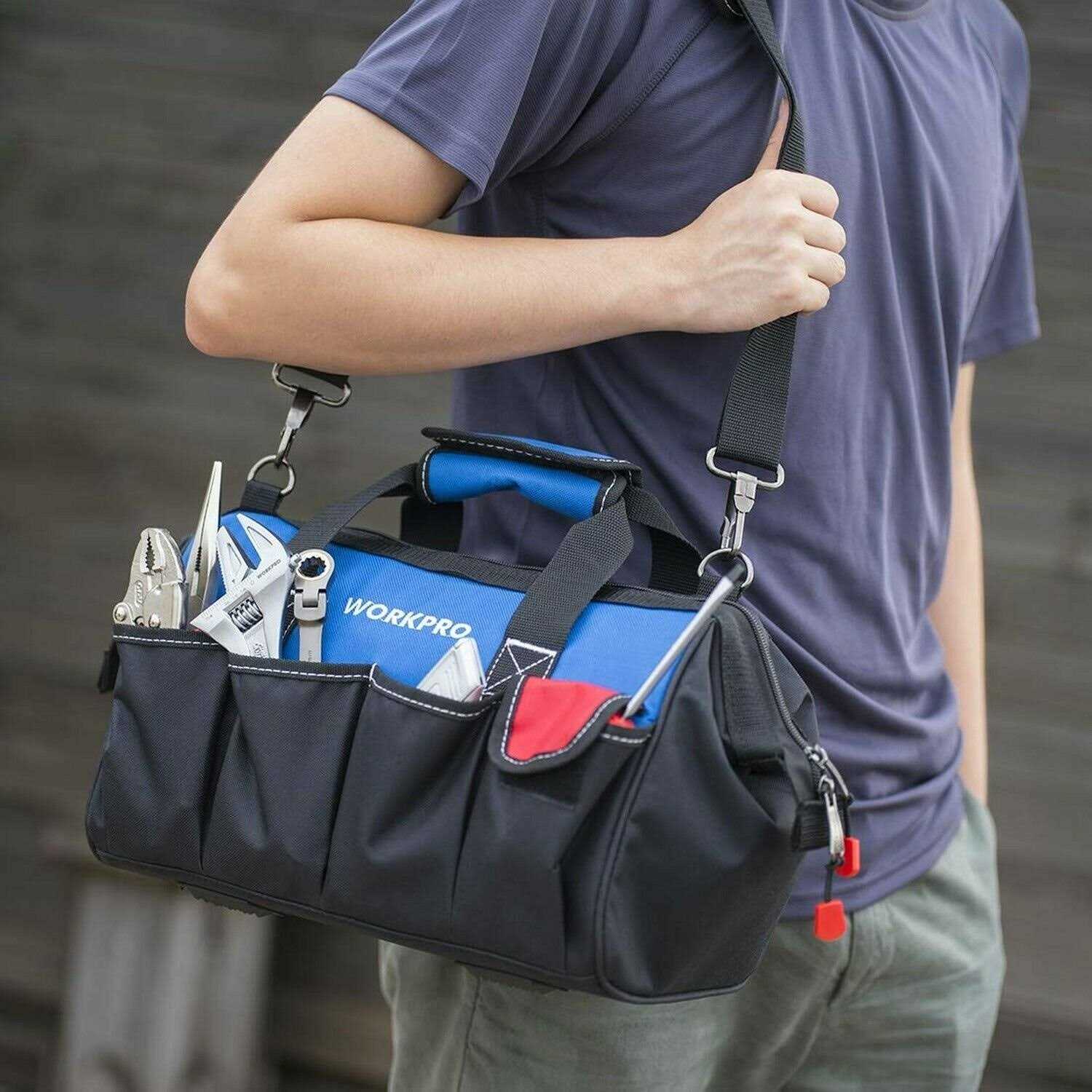 WORKPRO 14-inch Tool Bag Multi-pocket Tool Organizer with Adjustable Shoulder Strap - Cheap Fitting