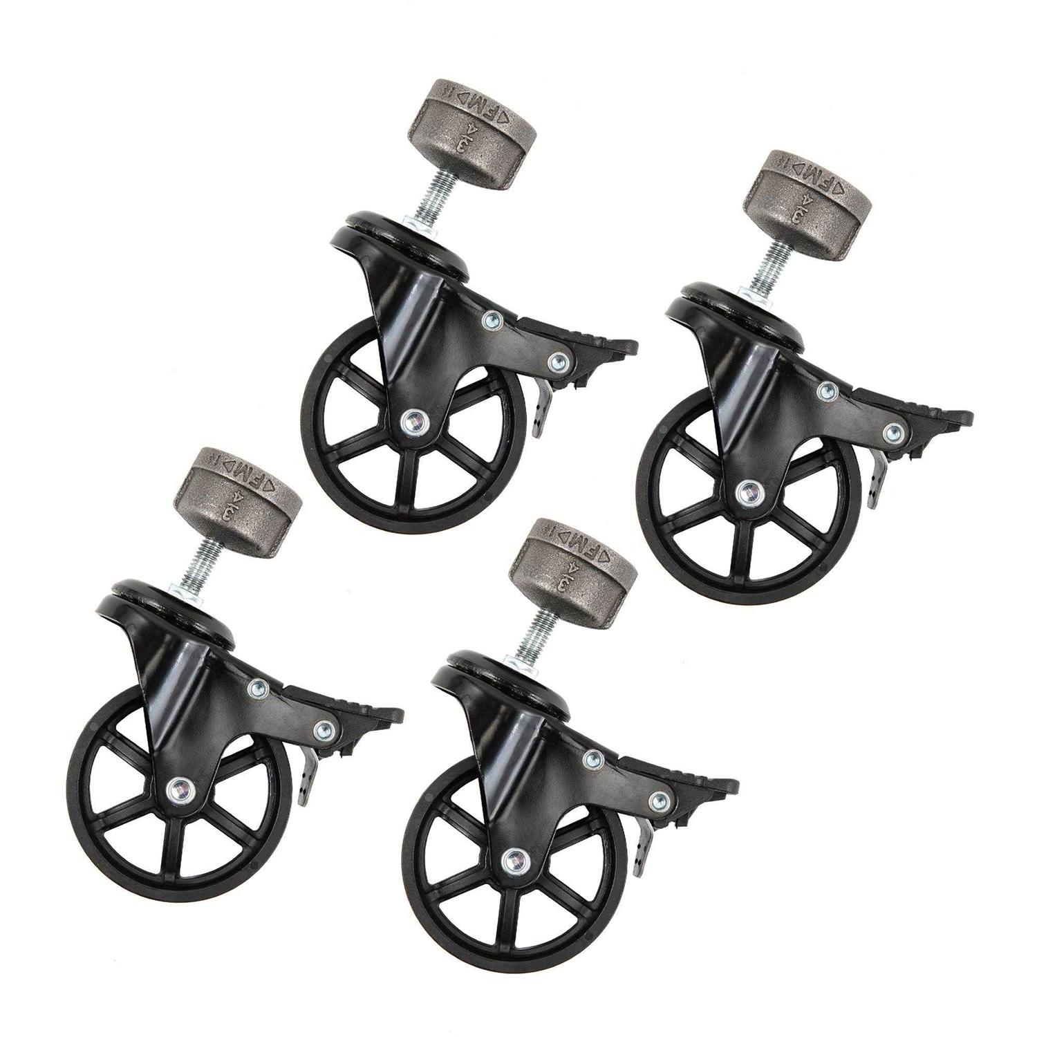 PIPE DECOR Black Malleable Iron Cap Fitting with 3 in. Caster Wheel for Pipe Furniture - Cheap Fitting