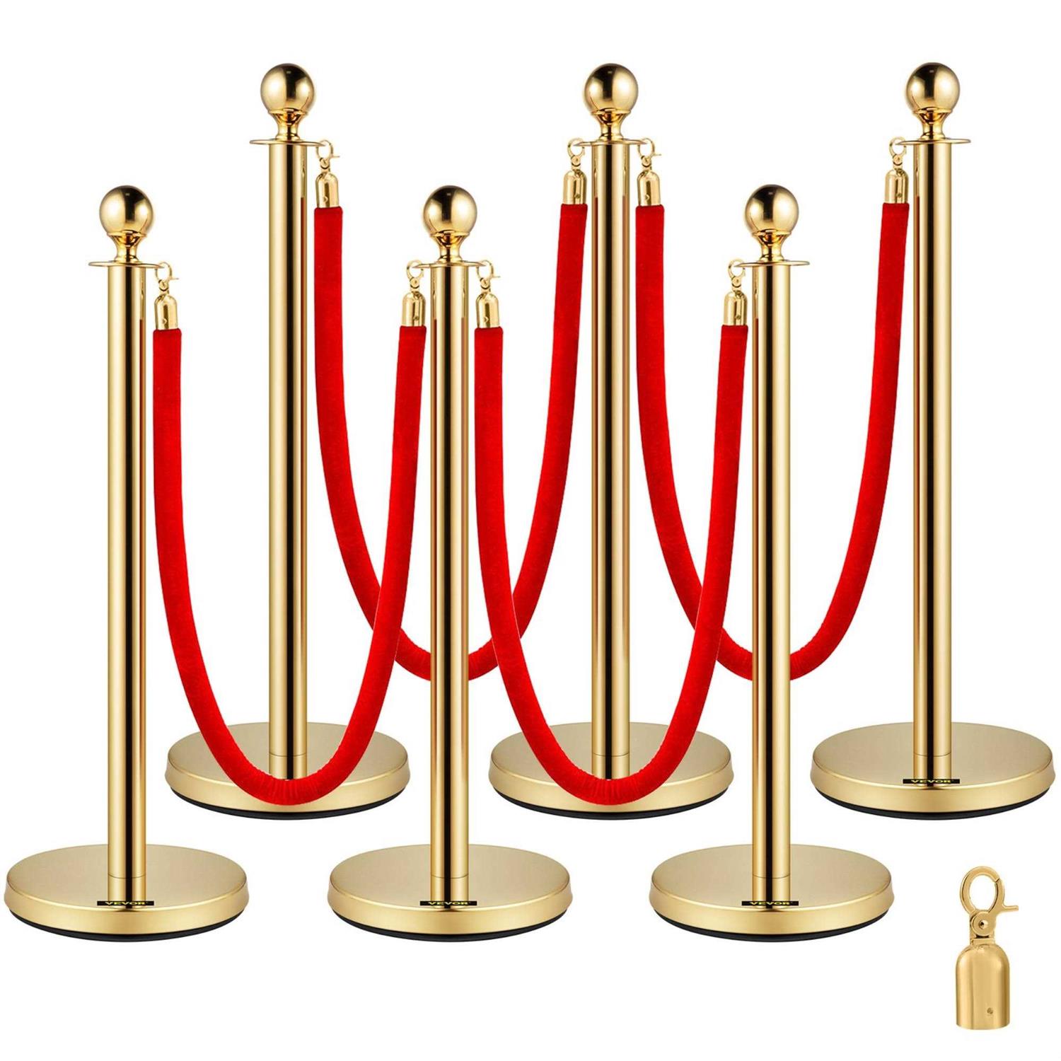 VEVOR 6 Pieces Red Rope Stanchion Silver Post Crowd Control Queue Line Barrier GLZJS1.5M4RS6JTZHV0 - Cheap Fitting