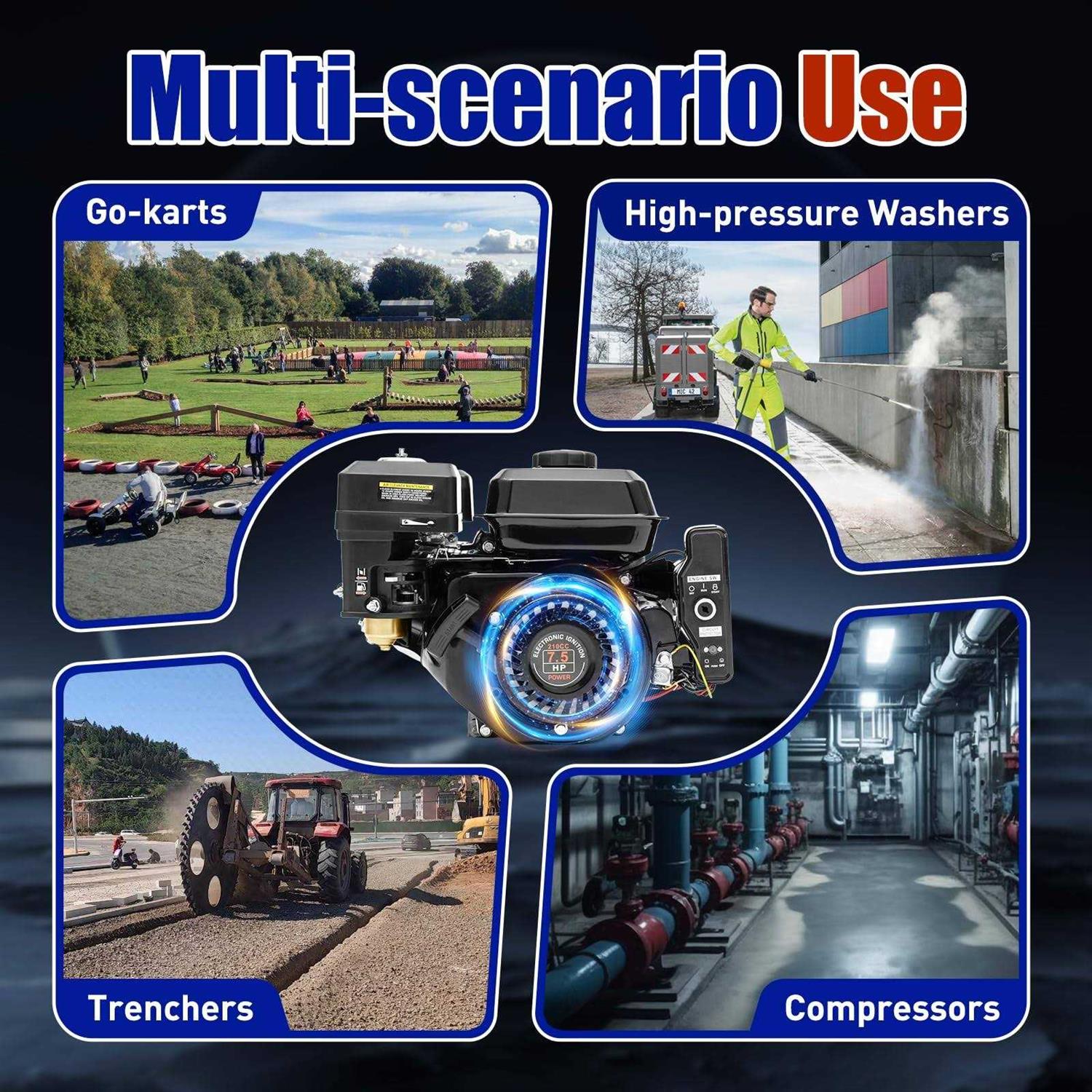 7.5HP Electric Start Horizontal Engine 212CC 4-Stroke Industrial Grade OHV Gasoline Engine Go Kart Gas Engine Motor for Compressor Scarifier - Cheap Fitting