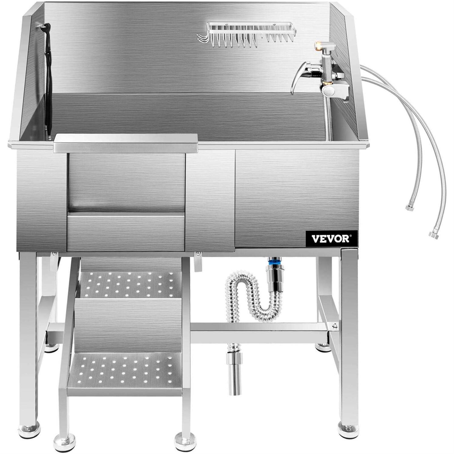 VEVOR 34 Pet Grooming Tub Stainless Steel Dog Wash Station Pet Washing Station and Dog Bath Tub Water-Resistant Grooming Tub for Dogs - Cheap Fitting