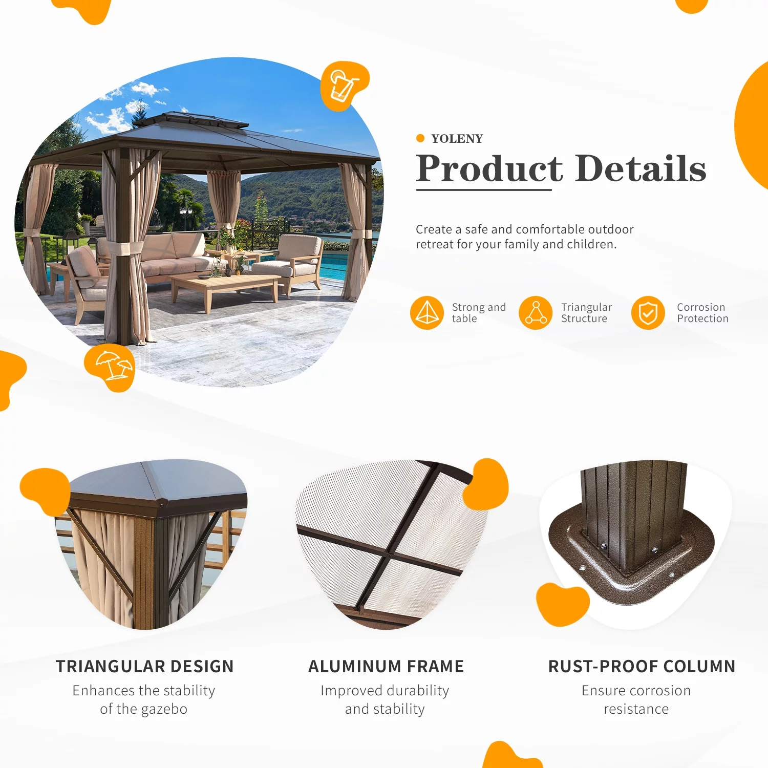 Yoleny 12'x16' Outdoor Polycarbonate Double Roof Hardtop 12 ft Gazebo Canopy, Brown - Cheap Fitting